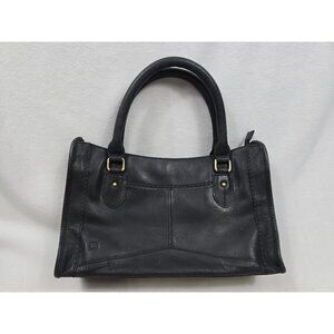 Born Black Leather Handbag With Double Handles & Zipper Closure